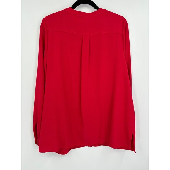 Susan Graver Split V-Neck Long Roll Tab Sleeve Button Blouse Top Red Size 12 - Picture 4 of 7